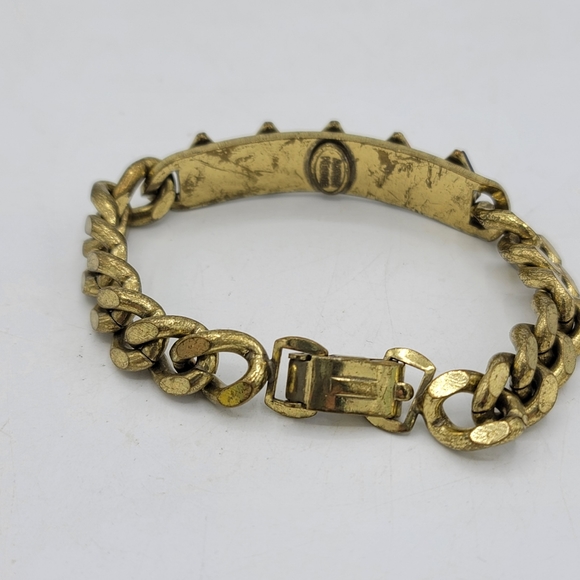 Anton Huenis Gold tone Curb Chain Diamond Shaped Lucite Signed Bracelet Rare Vtg - Picture 8 of 10